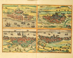 ヘルシンボリ、ルンド、マルメ、エルボーゲン、ランスクローナ、ケルンの「Civitates Orbis Terrarum」より 作： Georg Braun and Hogenberg Franz