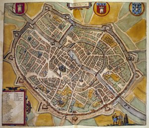 フランスのトゥール市の地図。1572年の「ブラウンとホーゲンベルグ」のアトラスからの挿絵