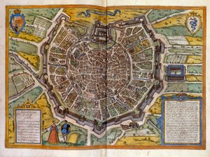 Braun & Hogenberg Atlasより1585年のミラノの地図。 作： Georg Braun and Hogenberg Franz