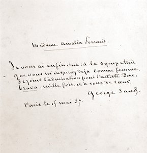 ジョージ・サンド（Aurore Dupin, Baronne Dudevant）（1804-1876）からアマリア・フェラリス夫人への手紙（パリ、3月19日）。 作： George Sand