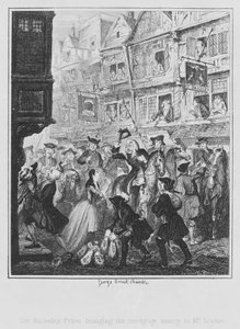 スカーヴ氏に住宅ローンのお金を持っていくバルクレイ・プライス卿（彫刻 作： George (after) Cruikshank