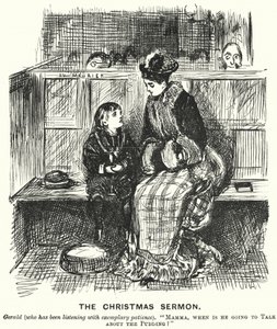 パンチの漫画。クリスマスの説教（彫刻 作： George (after) Du Maurier