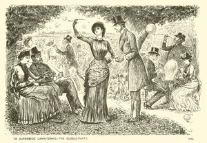 ローンテニスに代わるものとして、バブルパーティ（彫刻）があります。 作： George (after) Du Maurier