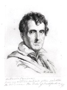アントニオ・カノーヴァ（1757-1822）の肖像 1817年（エングレーヴィング）（モノクロ写真） 作： George (after) Hayter