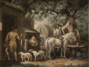 ウィリアム・ウォード（1766-1826）が彫った「スポーツマンの帰還」（メゾチント）。