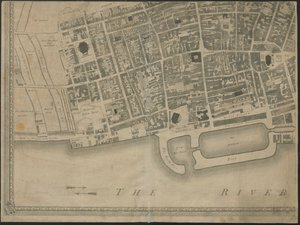 「レバプールの町と港の新しく正確な計画」、トーマス・キッチンによって刻まれた調査から 作： George (after) Perry