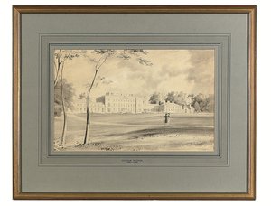 Carton House, Co. Kildare、レンスター公爵の邸宅 (鉛筆と灰色のウォッシュ) 作： George (after) Petrie