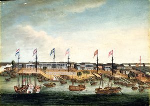 広東の洪家、1820年以前（象牙に油彩） 作： George (follower of) Chinnery
