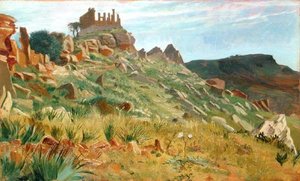 ジュノ・ラチーナの神殿、アグリジェント、シチリア（油彩・パネル） 作： George 9th Earl of Carlisle Howard