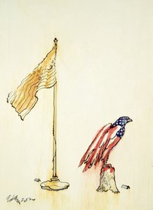 アメリカンイーグル、1985年に米国の旗の色を取得（ペン＆カラーウォッシュ） 作： George Adamson