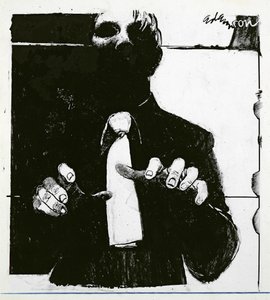 1975年10月30日発行のNursing Timesの記事で、盲目の患者を看護するためのイラスト（アセテートに関するインク） 作： George Adamson