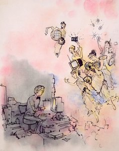 モダンヤングライターはマルチメディアミューズからインスピレーションを得ます（カードにガッシュ） 作： George Adamson