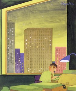 オフィスで遅くまで働く（パンチの雑誌の表紙、1966年5月11日より）
