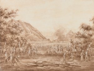 火のついた大バザール、カブール 作： George Alfred Croly