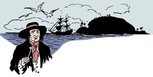 カリブ海の亀山島を表現 ジョージ・アルバート・ウィリアムズ（1875-1932）の「The boys book of pirates」からのイラスト 1913年 作： George Alfred Williams