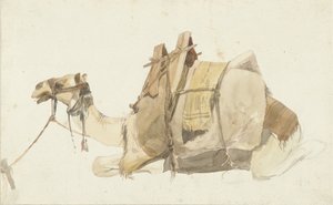 座っている荷を積んだラクダ 作： George Antoine Prosper Marilhat