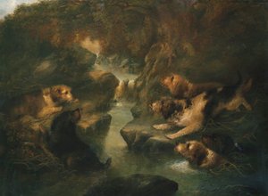 カワウソの狩猟、1867年 作： George Armfield