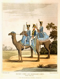 ロケット隊とヒトコブラクド軍隊、ベンガル軍1817年、R。ハヴェルと息子のパブで刻まれた「インドを横切ってエジプトを通るルートのジャーナル」から。ジョン・マレー、1819