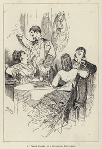 大通りのレストランでの「Partie Carree」(エングレービング) 作： George Augustus Sala