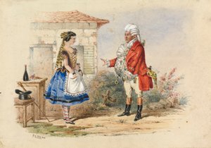 アディーナとドゥルカマーラ博士、ドニゼッティの愛の妙薬からのシーン 作： George Augustus Sala
