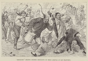 サンフランシスコに到着した中国人移民をむさぼり食うフッドラム 作： George Augustus Sala