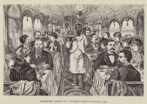 プルマンパーラー鉄道車両で食事をする乗客 作： George Augustus Sala
