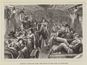 夜間に車の周りを行く鉄道指揮者 作： George Augustus Sala