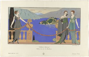 Gazette du Bon Ton, 1914 - No. 6, Pl. 57: Isola Bella/ Redfern のイブニング ドレス (オブジェクトのタイトル)