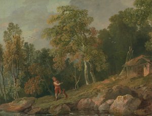 少年と犬のいる森の風景 作： George Barret
