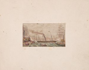 ニードル ボックス プリント: キルケニー湾の王立艦隊 (?) 作： George Baxter