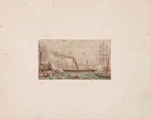 ニードル ボックス プリント: キルケニー湾の王立艦隊、1850 年。 作： George Baxter