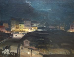 夜の橋へのアプローチ 作： George Bellows