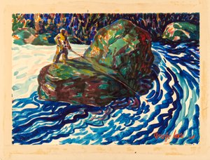 ガイドフィッシング（紙に水彩） 作： George Benjamin Luks