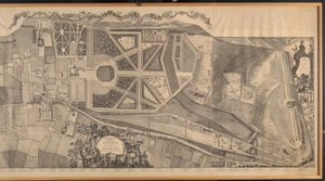 王宮と庭園、ハイドパーク、ナイツブリッジの平面図と立面図によるケンジントン教区の地形調査 作： George Bickham