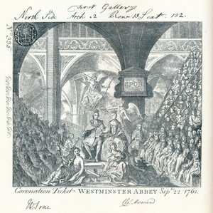 ウェストミンスター修道院のジョージ3世の戴冠式のための刻まれたチケット1761 1906 作： George Bickham
