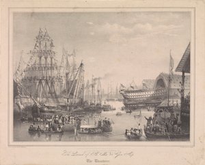 ウリッジ造船所での84門艦HMS「サンダーラー」進水式 作： George Bryant (after) Campion