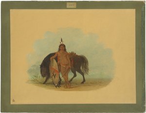 馬を休ませるシャイアン族の戦士 作： George Catlin