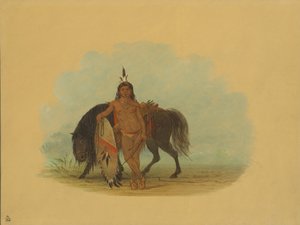 馬を休ませるシャイアン族の戦士、18611869。 作： George Catlin