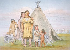 コマンチ族の家族がティピーの外で 作： George Catlin