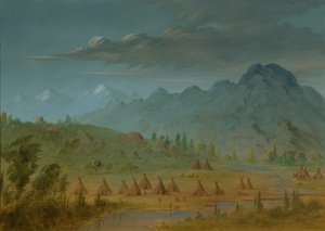 カラスの村とサーモン リバー山脈、1855 年 1869 年。 作： George Catlin