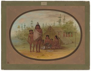 彼の家族と一緒にフラットヘッドチーフ 作： George Catlin
