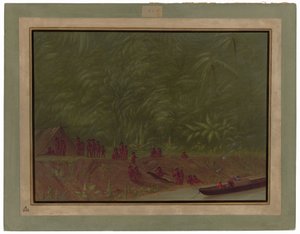 村の野営地 - 船のスケッチ 作： George Catlin