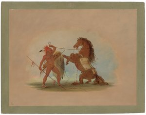 お気に入りの馬を犠牲にするポーニー戦士 作： George Catlin