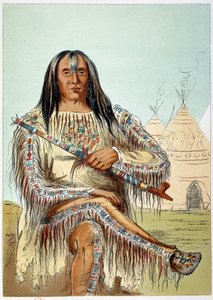 アメリカン・インディアンブラックフット族（黒い足）のリーダーの肖像 年齢約50歳。ジョージ・カトリン（1794-1872）によるイラスト