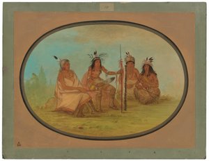 年老いたオジベウェイ酋長と三人の戦士 作： George Catlin