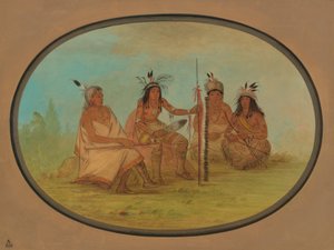 年老いたオジベウェイ酋長と 3 人の戦士、18611869。 作： George Catlin