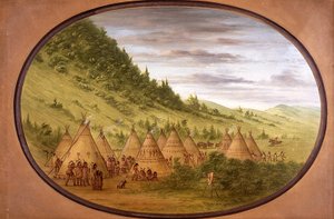 皮張りテントからなるオジブウェ族の村 作： ジョージ・カトリン