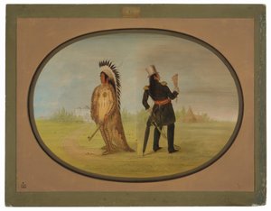 文明前後のアシニボイン酋長 作： George Catlin