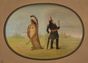 文明前後のアシニボイン酋長、18611869。 作： George Catlin