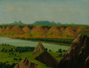 セントルイスから1900マイル上流、ミズーリ上流のビッグ・ベンド 作： George Catlin